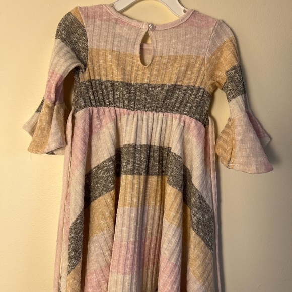 Rare Editions Toddler Dress 2T Faux Fur Vest Pastel Stripped Bell Sleeve Flowy - Picture 10 of 17